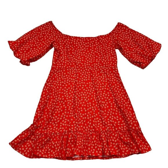 ASOS Puff Sleeve Off The Shoulder Mini Dress With Ruffle Detail Women's Size 10 - Picture 4 of 7